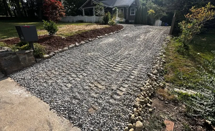 New gravel drive with fresh stone