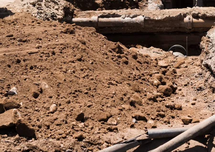 Trench opened for a utility line